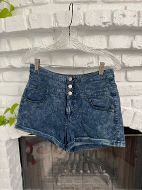 Tinseltown High-Rise Acid Wash Blue Jean Shorts